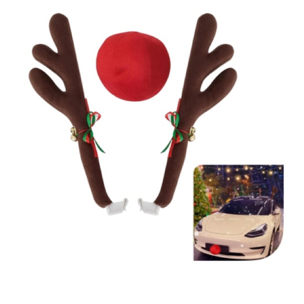 Festive Reindeer Car Antler Set - Brown and Red